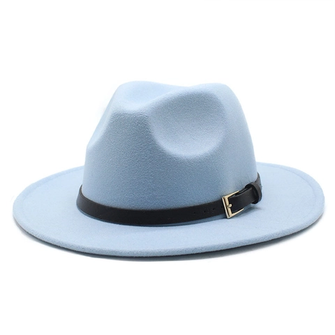 Fedora Hat Wide Flat Brim Cotton Polyester Blend Vintage Jazz Style With Belt Buckle For Men Women