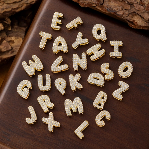 Colgantes Letras Burbuja Cobre Dorado Circonia Alfabeto Charms Creación De Joyas DIY Accesorio De Moda