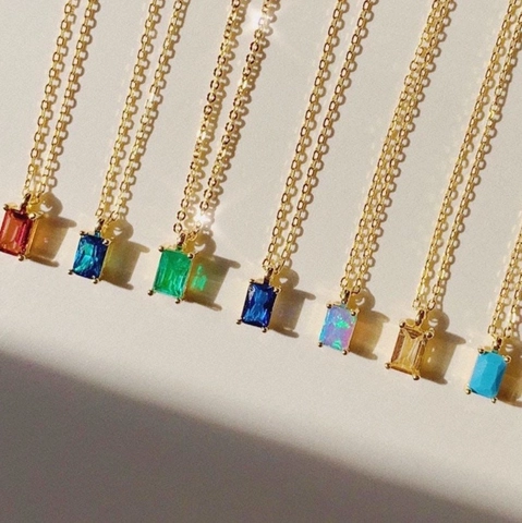 Collar Con Colgante De Piedra De Nacimiento Rectangular Acero Inoxidable Chapado En Oro 18K Circón Colorido Cadena De Clavícula Mujer