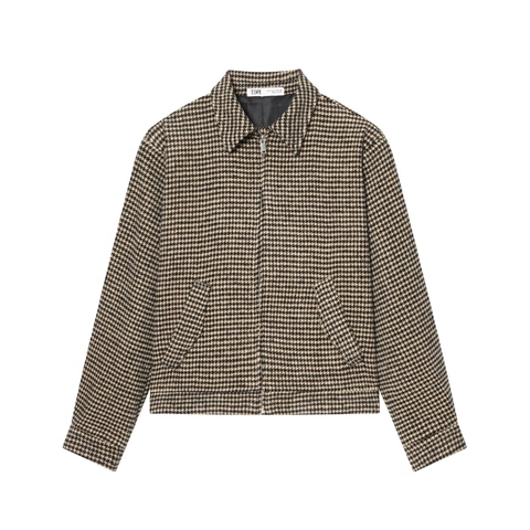 Dames Houndstooth Kort Jasje Ritssluiting Reverskraag Lange Mouwen Polyester Casual Jas