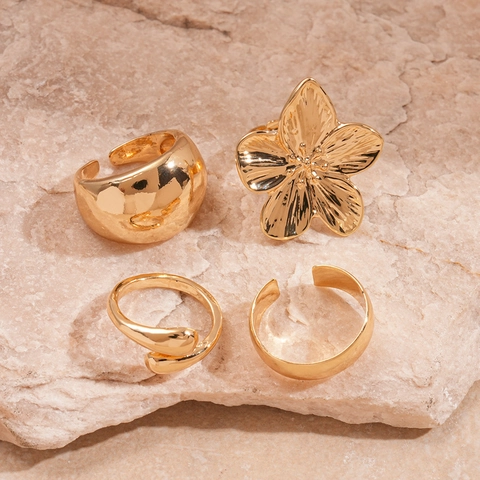 Blumen Geometrische Offene Ringe Vergoldete Zinklegierung Minimalistisches Modezubehör Für Frauen Schmuck