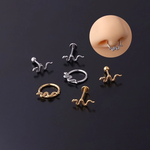 Roestvrijstalen Slangenvorm Oorkraakbeen Stud Lip Ring Piercing Sieraden Punk Gothische Stijl Voor Dames En Heren Zilver Goud