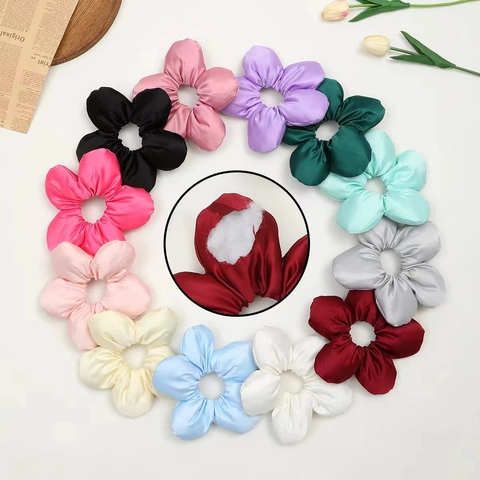 Elegant Large Flower Hair Scrunchie Satin Fabric 3D Floral Elastic Hair Tie Ponytail Holder Sweet Hair Accessory For Women