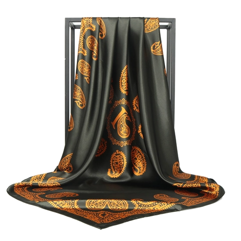 Women Retro Paisley Print Polyester Satin Square Scarf Elegant Lightweight Headscarf Shawl Fashion Neck Scarf Travel Party