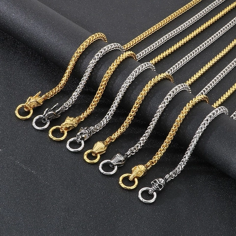 Vintage Men Stainless Steel Necklace Double Animal Head Foxtail Chain Punk Hip Hop Gothic Jewelry Accessory