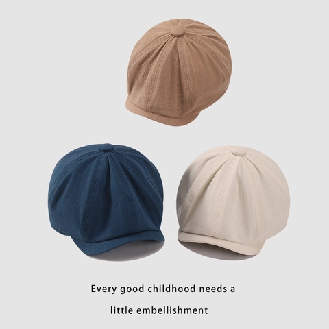 Childrens Twill Cotton Newsboy Cap Vintage Embroidery Eight Panel Beret For Toddler Boys Girls Spring Autumn Shading Hat