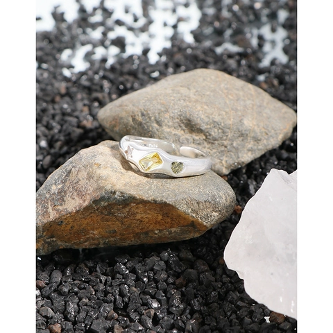 925 Sterling Silber Offener Verstellbarer Ring Geometrisch Mehrfarbige Zirkonia Minimalistischer Schmuck Für Frauen