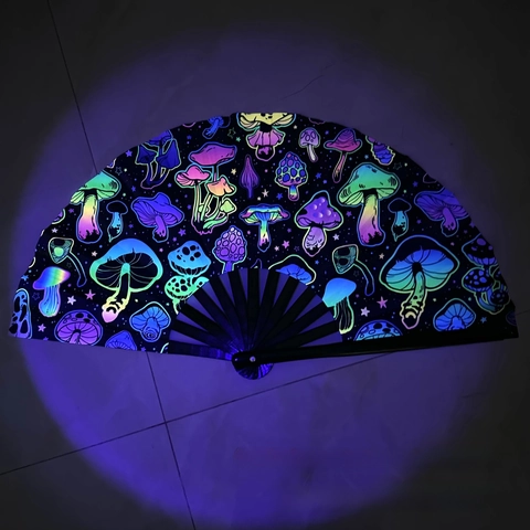 UV Fluoreszierender Fächer Bambus Knochen Stoff Kung Fu Fächer Rave Festival Party Bühnenperformance Dekorativer Handfächer