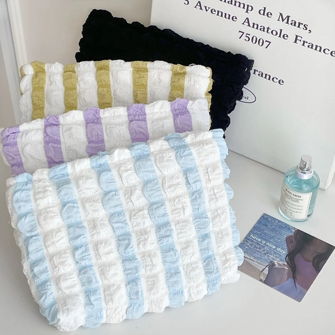 Kosmetiktasche Plissee Bubble Seersucker Stoff Große Kapazität Gestreift Tragbare Kosmetik Organizer Für Reisen Süße Mode