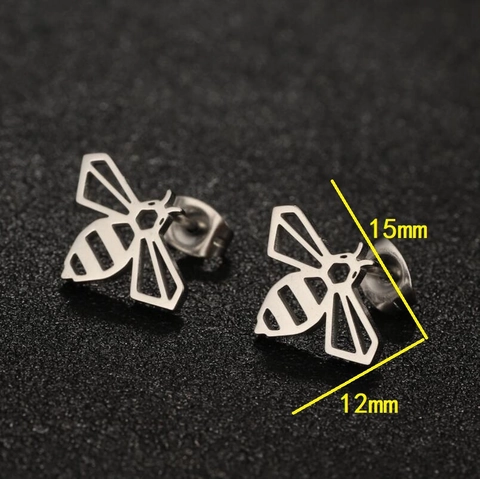 Bee Stud Earrings Stainless Steel Hollow Out Geometric Mini Animal Shape Fashion Jewelry For Women
