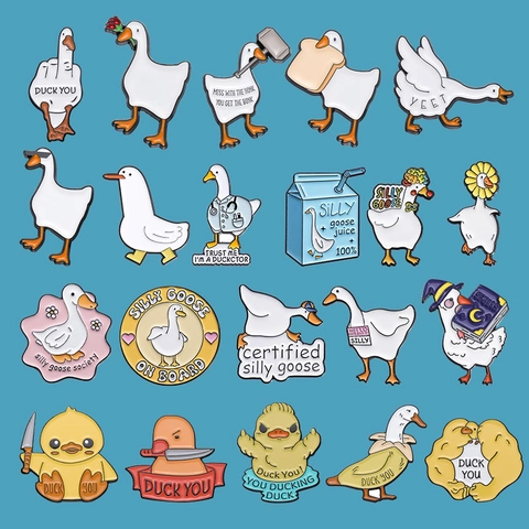 Lustige Cartoon Ente Gans Emaille Anstecknadeln Zinklegierung Metall Brosche Abzeichen Für Rucksack Kleidung Hüte Schmuck