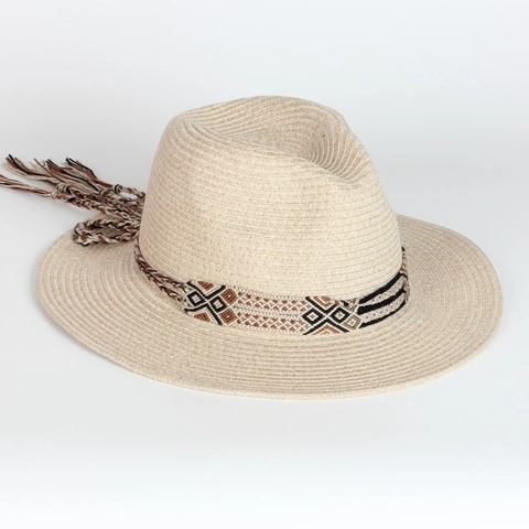 Cappello Di Paglia Fedora Da Donna Estate Spiaggia Protezione Solare Fascia Bohemienne Nappa Vacanza Traspirante Accessorio