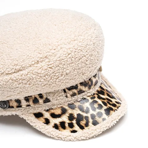 Cappello Newsboy In Lana Di Agnello Da Donna Stampa Leopardata Cappello Militare Caldo Regolabile Inverno