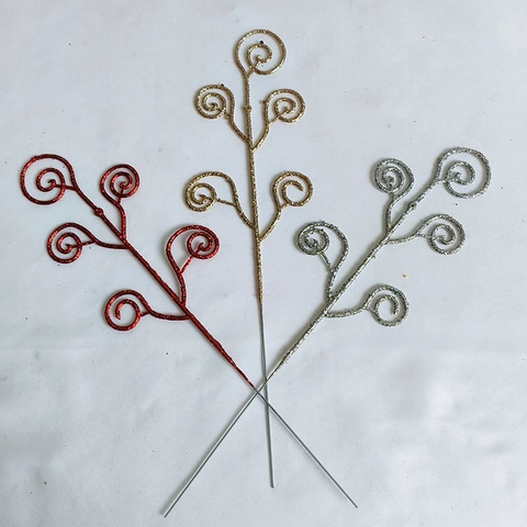 Christmas Glitter Spiral Decorative Picks Artificial Curly Branches For Xmas Tree Party Floral Arrangement Sparkling