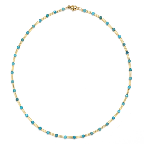 Collana di Perle in Pietra Naturale Fatta a Mano per Donna Design Francese Sofisticato Perle Tonde Colorate Tubo di Metallo Gioielli