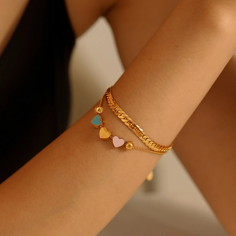 Collana E Bracciale A Cuore A Doppio Strato In Acciaio Inossidabile Con Ciondoli In Smalto Colorato Gioielli Eleganti Per Donna