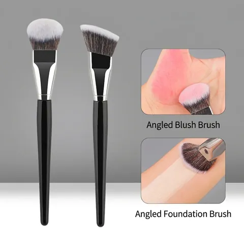 Pennello Professionale Per Fondotinta Angolato Setole Sintetiche Morbide Manico In Legno Blush Contorno Trucco Viso