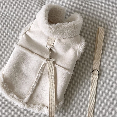 Winter Warm Pet Vest Harness And Leash Suede Lamb Wool Thickened Clothing For Small Dogs Cats Soft Fleece Padded Jacket