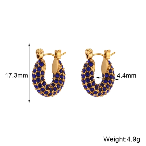 Boucles d'Oreilles Créoles Vintage en Acier Inoxydable Strass Multicolore pour Femmes Minimalistes Plaquées Or 18K