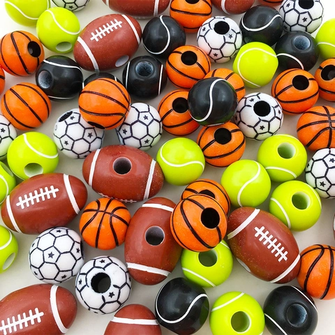 Acrylic Sports Ball Shape Beads For DIY Jewelry Making Basketball Soccer Rugby Tennis Pattern Spacer Beads Accessories