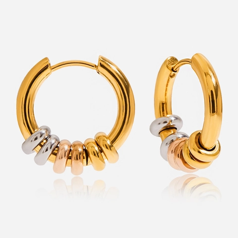 Stainless Steel Round Hoop Earrings Tricolor Interlocking Rings Minimalist French Vintage Style Waterproof Hypoallergenic