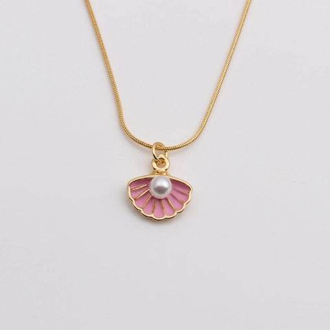 Halskette Mit Muschelanhänger Und Künstliche Perle Emaille Vergoldetes Kupfer Schlangenkette Eleganter Schmuck Damen