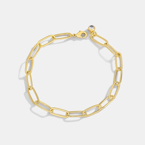 Minimalistisches Vergoldetes Kupfer Büroklammerkette Armband Damen Chic Zirkonia Anhänger Gliederkette Schmuck Geschenk