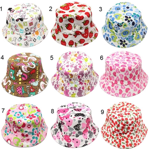 Kids Bucket Hat Cotton Linen Breathable Sun Protection Floral Fruit Print Outdoor Summer Sun Hat For Toddlers