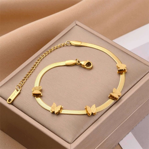 Fashion Stainless Steel Butterfly Bracelet For Women Gold Plated Snake Bone Chain Bracelet Adjustable Jewelry Gift