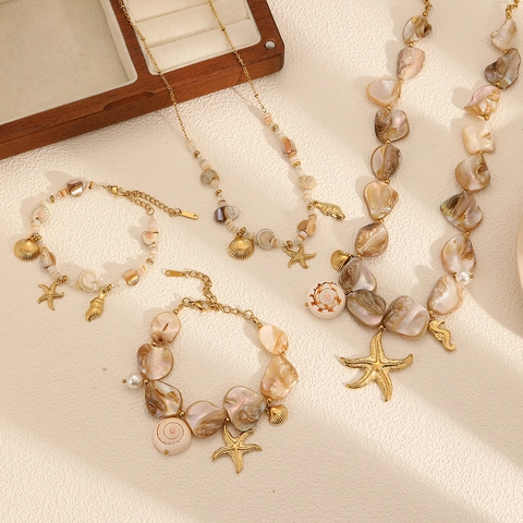 Gioielli Collana Bracciale Conchiglia Stella Marina Acciaio Inossidabile Conchiglia Naturale Perla Artificial Per Donne