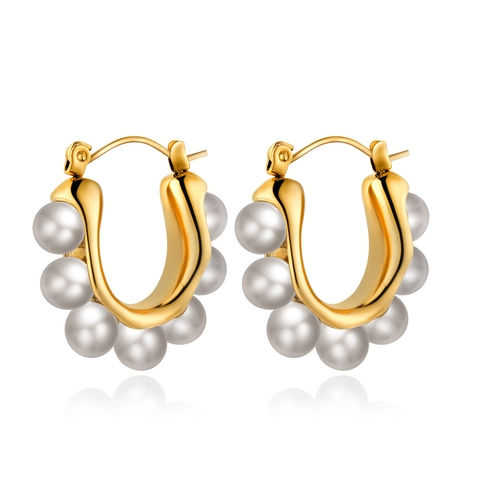 Pendientes De Aro Con Perlas Artificiales De Acero Inoxidable En Forma De U Chapados En Oro Joyería Elegante Para Mujer