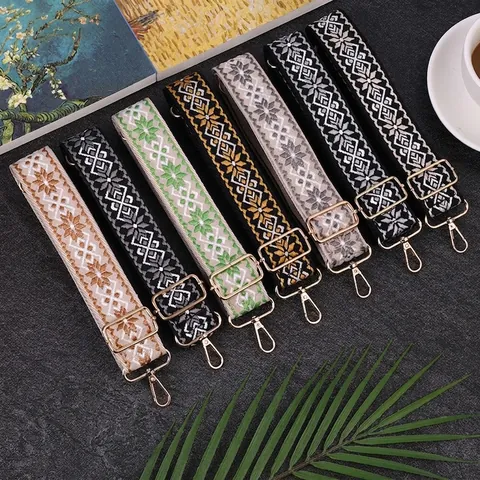 Bohemian Ethnic Woven Bag Strap Replacement Wide Adjustable Shoulder Strap For Crossbody Bags With Metal Buckles