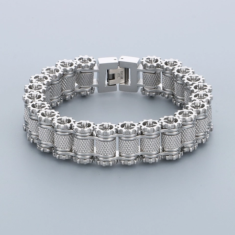 Pulsera De Acero Inoxidable Para Hombre Diseño De Cadena De Moto Bicicleta Engranaje Mecánico Estilo Punk