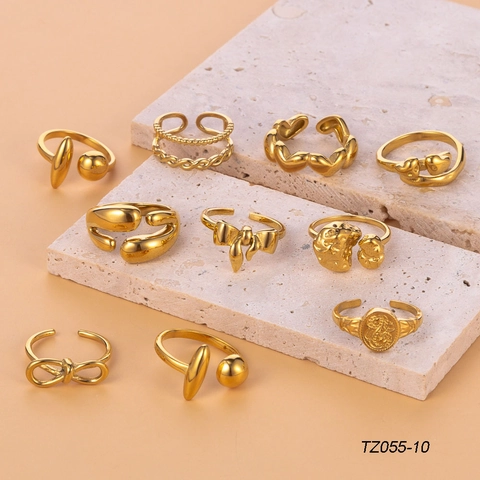 Anello Aperto Placcato Oro in Acciaio Inossidabile Retrò per Donna Elegante Fiocco Geometrico Irregolare Regolabile Moda