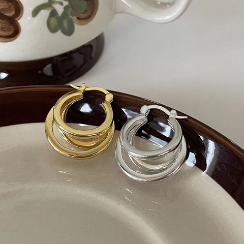 Orecchini A Cerchio In Argento Sterling 925 Triplo Strato Cerchi Sovrapposti Gioielli Minimalisti Regalo Per Donne