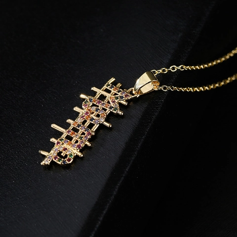 Verticale Letter Mama Hanger Ketting Goud Verguld Koper Kleurrijke Zirkoon Chique Sieraden Voor Vrouwen Cadeau