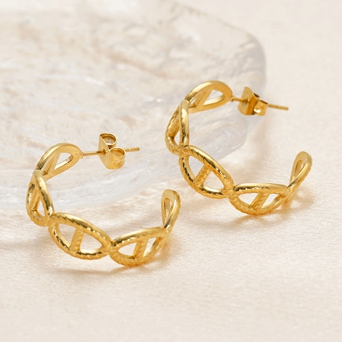 Geometrische Hoops Oorbellen 18K Verguld Roestvrij Staal Ankerketting Ontwerp C-Vorm Franse Stijl Voor Vrouwen