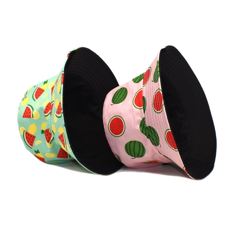 Cappello Alla Pescatora Cotone Reversibile Stampa Frutta Fragola Anguria Protezione Solare Estate Esterna Casual Unisex