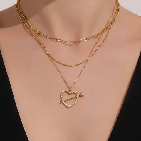Collana Multistrato Acciaio Inossidabile Zircone Balena Delfino Cuore Freccia Pendente Gioielli Per Donne