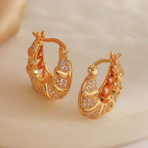 Pendientes De Aro Geométricos De Cobre Para Mujer Bañados En Oro Con Circonita Cúbica Joyería De Moda