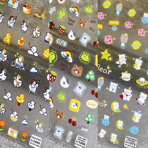 Cartoon Nail Art Stickers Ultra Thin Self Adhesive Cute Bear Duck Dinosaur Pattern DIY Manicure Decoration For Women