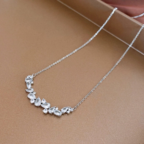 Collana Clavicicola Rame Zircone Chiaro Goccia D Acqua Elegante Gioielli Di Lusso Accessorio Per Donne