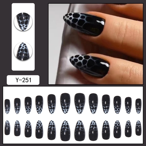 Glanzende Press On Nagels Lange Amandelvorm Zwart Luipaardprint Honingraatpatroon Draagbare Kunstnagels Voor Vrouwen