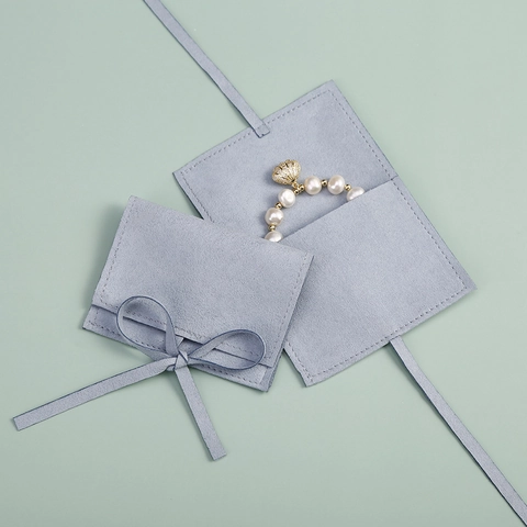Microfiber Jewelry Pouch Envelope Flap Small Gift Bag With Ribbon Tie For Necklace Earring Ring Watch Storage Packaging