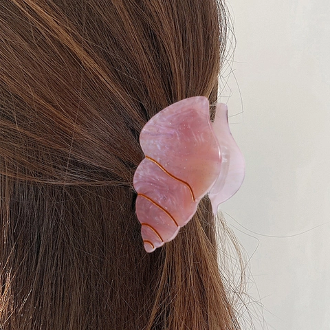 Pince À Cheveux En Forme De Coquillage Acétate Acrylique Texture Marbrée Nacrée Ligne Dorée Accessoire Élégant Femmes
