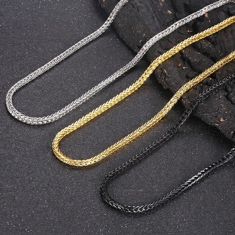 Collar De Cadena De Trigo De Acero Inoxidable Hip Hop Dragon Bone Keel Spiga Eslabón Cierre Ajustable Para Hombres Mujeres