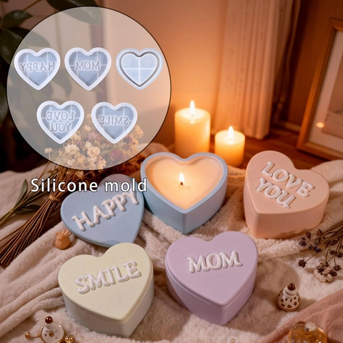 Moule En Silicone En Forme De Cœur Boîte De Rangement Avec Couvercle Lettres Gravées Pour DIY Résine Bougie Plâtre Artisanat