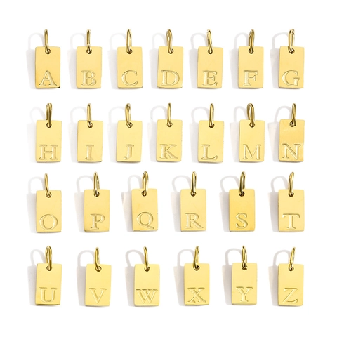 Alphabet Pendant Rectangle Stainless Steel Initial Charm Gold Plated DIY Jewelry Accessory Minimalist Engraved Letter
