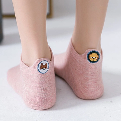 Cartoon Puppy Embroidery Low Cut Socks For Women Men Breathable Polyester Ankle Socks Casual Athletic Outdoor Boat Socks