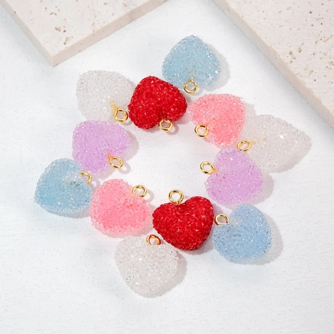 Ciondoli A Cuore In Resina Zuccherata Con Anello Placcato Oro Per Creazione Gioielli Fai Da Te Collane Orecchini Bracciali